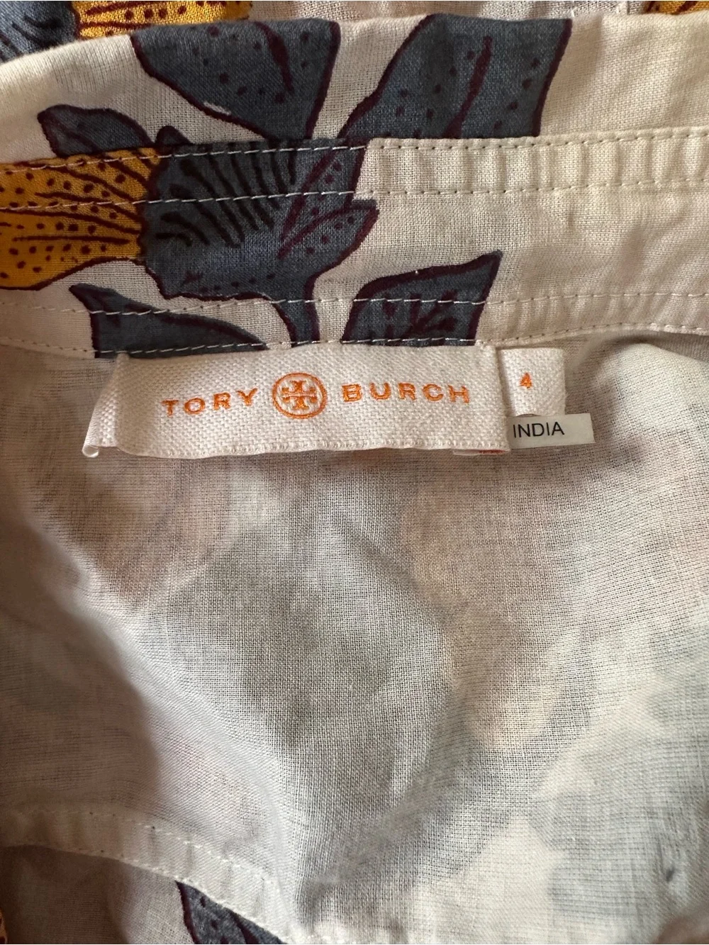 Tory Burch Floral Button-Front Long-Sleeve Top in Cream and Rust